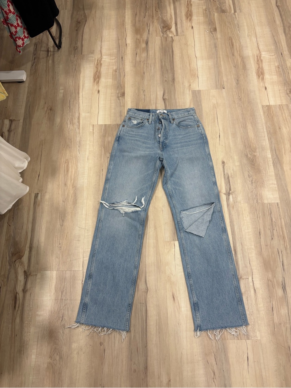 Re/done Light Blue Distressed Straight-Leg Women's Jeans